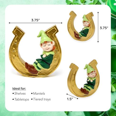 Gift Boutique St. Patrick’s Day Leprechaun on Golden Horseshoe Figurine – Resin Irish Decoration, Lucky Charm Ornament for Home, Office & Holiday Decor in Saudi Arabia