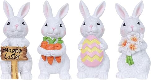 زينة عيد الفصح من ميتيامور، 4 قطع أرنب مع جزر بيض لديكور عيد الفصح، تماثيل راتنج ريفية لمنزل المزرعة، زخارف أرنب داخلية للمنزل، والطاولات، وصينية متدرجة، وعباءة in Kuwait