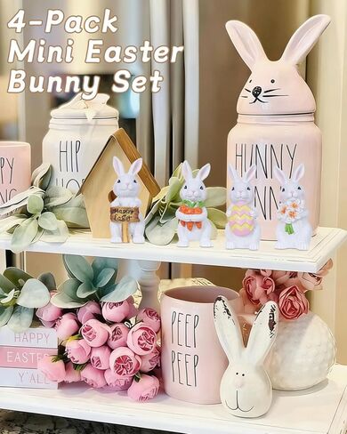 زينة عيد الفصح من ميتيامور، 4 قطع أرنب مع جزر بيض لديكور عيد الفصح، تماثيل راتنج ريفية لمنزل المزرعة، زخارف أرنب داخلية للمنزل، والطاولات، وصينية متدرجة، وعباءة in Kuwait