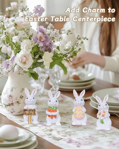 زينة عيد الفصح من ميتيامور، 4 قطع أرنب مع جزر بيض لديكور عيد الفصح، تماثيل راتنج ريفية لمنزل المزرعة، زخارف أرنب داخلية للمنزل، والطاولات، وصينية متدرجة، وعباءة in Kuwait