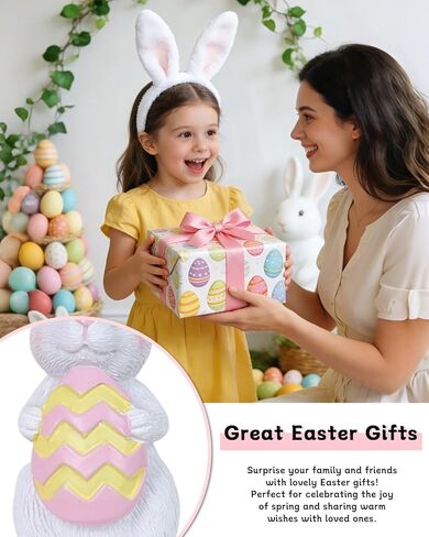 زينة عيد الفصح من ميتيامور، 4 قطع أرنب مع جزر بيض لديكور عيد الفصح، تماثيل راتنج ريفية لمنزل المزرعة، زخارف أرنب داخلية للمنزل، والطاولات، وصينية متدرجة، وعباءة in Kuwait