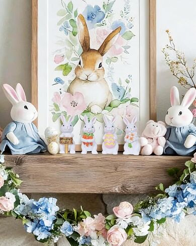 زينة عيد الفصح من ميتيامور، 4 قطع أرنب مع جزر بيض لديكور عيد الفصح، تماثيل راتنج ريفية لمنزل المزرعة، زخارف أرنب داخلية للمنزل، والطاولات، وصينية متدرجة، وعباءة in Kuwait
