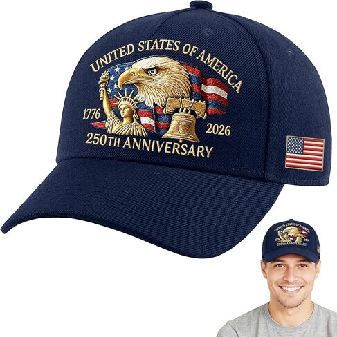 قبعة WOKALON للذكرى السنوية الـ 250 للولايات المتحدة الأمريكية، قبعة بيسبول قابلة للتعديل مطبوعة عليها النسر الأمريكي، 1776-2026 قبعات علم الولايات المتحدة للذكرى الـ 250 للرجال والنساء باللون الأزرق الداكن in Kuwait