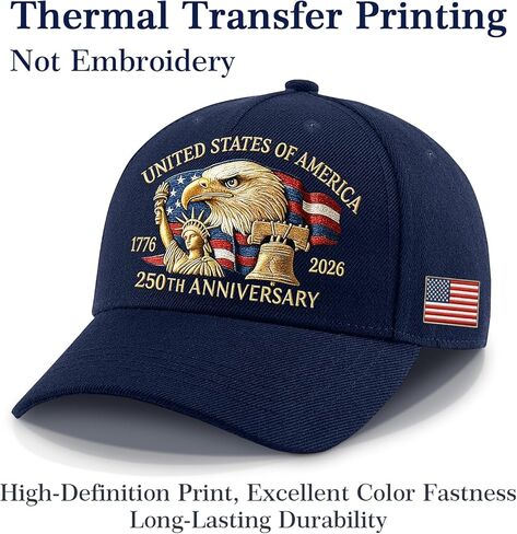 قبعة WOKALON للذكرى السنوية الـ 250 للولايات المتحدة الأمريكية، قبعة بيسبول قابلة للتعديل مطبوعة عليها النسر الأمريكي، 1776-2026 قبعات علم الولايات المتحدة للذكرى الـ 250 للرجال والنساء باللون الأزرق الداكن in Kuwait