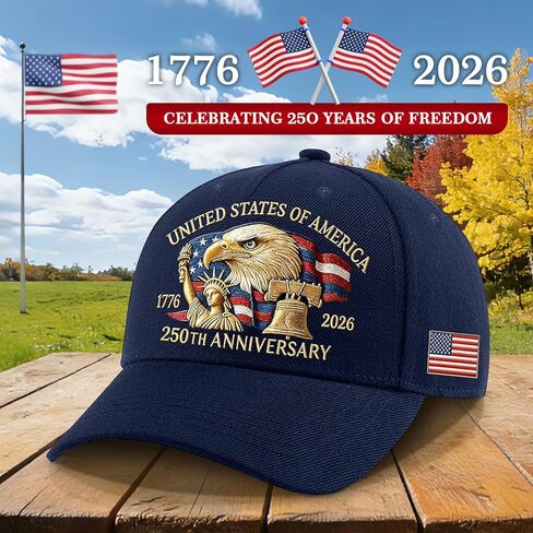 قبعة WOKALON للذكرى السنوية الـ 250 للولايات المتحدة الأمريكية، قبعة بيسبول قابلة للتعديل مطبوعة عليها النسر الأمريكي، 1776-2026 قبعات علم الولايات المتحدة للذكرى الـ 250 للرجال والنساء باللون الأزرق الداكن in Kuwait