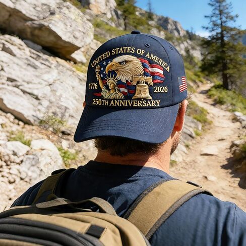 قبعة WOKALON للذكرى السنوية الـ 250 للولايات المتحدة الأمريكية، قبعة بيسبول قابلة للتعديل مطبوعة عليها النسر الأمريكي، 1776-2026 قبعات علم الولايات المتحدة للذكرى الـ 250 للرجال والنساء باللون الأزرق الداكن in Kuwait