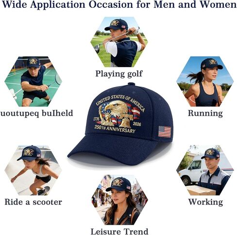 قبعة WOKALON للذكرى السنوية الـ 250 للولايات المتحدة الأمريكية، قبعة بيسبول قابلة للتعديل مطبوعة عليها النسر الأمريكي، 1776-2026 قبعات علم الولايات المتحدة للذكرى الـ 250 للرجال والنساء باللون الأزرق الداكن in Kuwait