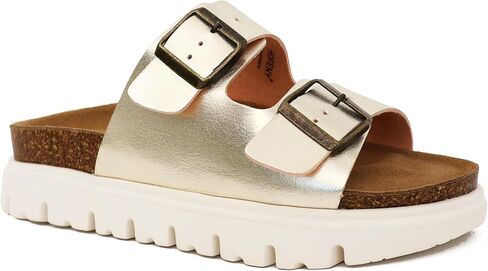 صنادل بكعب عريض من الجلد الطبيعي للنساء - صنادل مريحة بمنصة مكتنزة مع نعل داخلي مبطن، خفيفة الوزن وغير قابلة للانزلاق للصيف، أنيقة وكاجوال 2026 in Kuwait