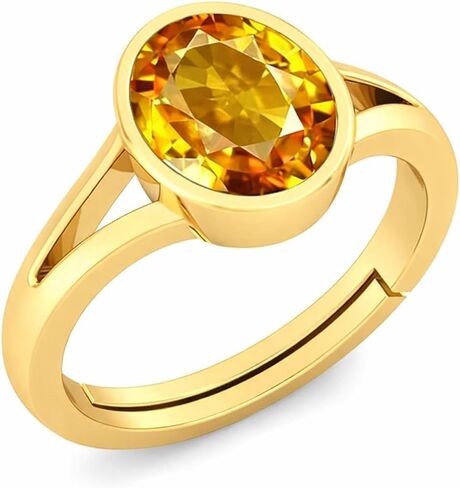 Natural Yellow Sapphire (Pukhraj) Solitaire Ring | Gold Plated Bezel Set | Unisex Ring for Men & Women | Astrology & Daily Wear in Saudi Arabia