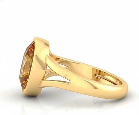 Natural Yellow Sapphire (Pukhraj) Solitaire Ring | Gold Plated Bezel Set | Unisex Ring for Men & Women | Astrology & Daily Wear in Saudi Arabia