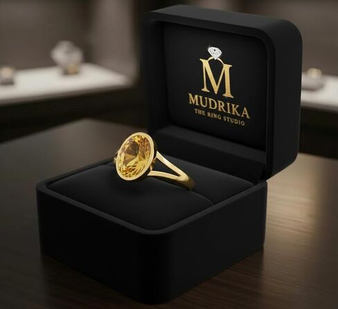 Natural Yellow Sapphire (Pukhraj) Solitaire Ring | Gold Plated Bezel Set | Unisex Ring for Men & Women | Astrology & Daily Wear in Saudi Arabia