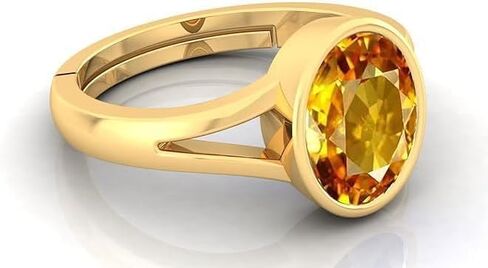 Natural Yellow Sapphire (Pukhraj) Solitaire Ring | Gold Plated Bezel Set | Unisex Ring for Men & Women | Astrology & Daily Wear in Saudi Arabia