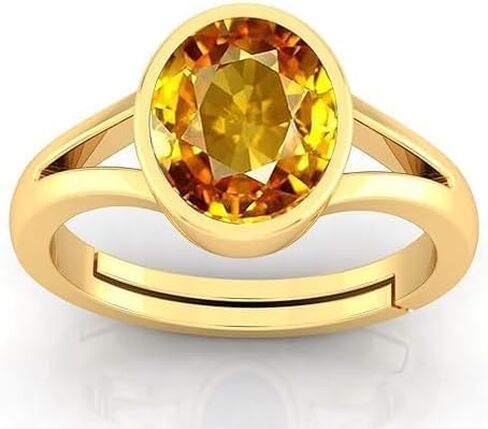 Natural Yellow Sapphire (Pukhraj) Solitaire Ring | Gold Plated Bezel Set | Unisex Ring for Men & Women | Astrology & Daily Wear in Saudi Arabia