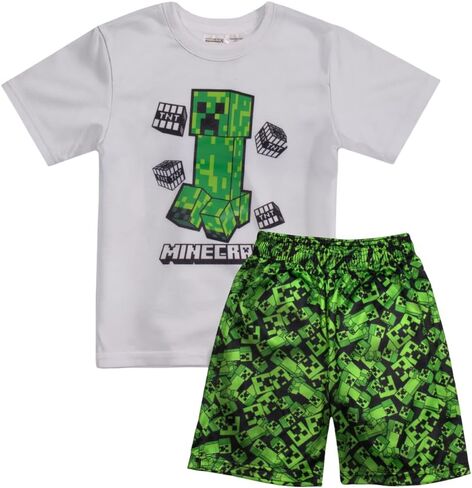 Minecraft Creeper Boys Short Sleeve T-Shirt & Shorts, 2-Piece Gamer Outfit Set for Kids and Toddlers in Saudi Arabia