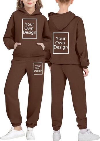 Girls Boys Custom 2 Piece Sweatsuits Your Own Design Personalized Tracksuit Fleece Hoodie and Sweatpants with Pockets in Saudi Arabia