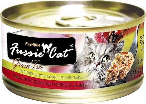 Fussie Cat Premium Canned Grain Free Cat Wet Food - Variety Bundle 4 Flavors Pack with HS Pet Food Bowl (12 Cans) (Tuna & Ocean Fish- Tuna & Salmon - Tuna & Shrimp - Tuna & Chicken) (2.82 Oz) in Kuwait
