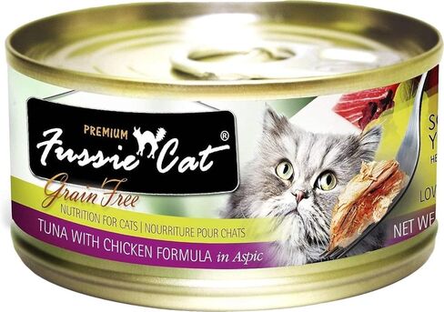 Fussie Cat Premium Canned Grain Free Cat Wet Food - Variety Bundle 4 Flavors Pack with HS Pet Food Bowl (12 Cans) (Tuna & Ocean Fish- Tuna & Salmon - Tuna & Shrimp - Tuna & Chicken) (2.82 Oz) in Kuwait