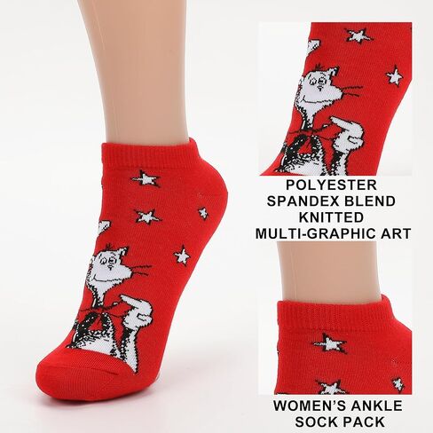 Bioworld Dr. Seuss The Cat In The Hat Characters مجموعة من 5 أزواج من الجوارب النسائية للكاحل in Saudi Arabia