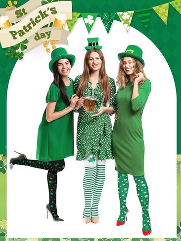 6 أزواج من جوارب St Patricks Day بطول الركبة للنساء جوارب طويلة خضراء إيرلندية محبوكة من قماش شامروك أبيض وأخضر جوارب مخططة in Kuwait