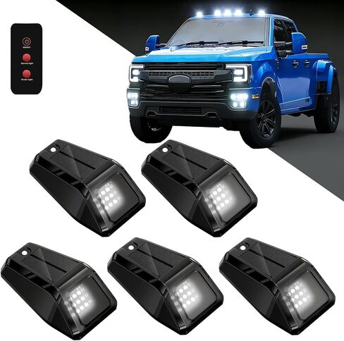 مصابيح الكابينة الشمسية للشاحنات المزودة بجهاز تحكم عن بعد، مصابيح LED بيضاء لسقف الحفر بدون جهاز تحكم عن بعد مع مستشعر اهتزاز، مصابيح أمان مقاومة للماء IP67 لمركبات RVs Pickup SUV Van 5PCS in Kuwait