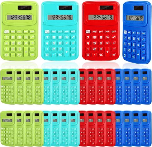 24 Pcs Pocket Calculator Small Bulk 4 Function Calculator Basic Standard Calculators 8 Digit Display Mini Handheld Calculator Battery Powered for Desktop Home Office School Student Kids, 4 Colors in Kuwait