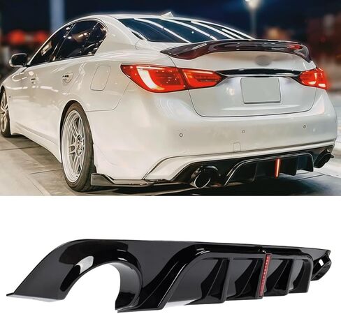 2018-2024 متوافق مع إنفينيتي Q50، ناشر المصد الخلفي مع ضوء فرامل V2 LED، أسود لامع - WheelX in Kuwait