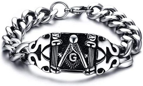 Rockyu Brand Popular Bracelet, Stainless Steel, Men's, Masonic Engraved, Chain, Men's Bracelet, Celebrity, Coming-of-Age Ceremony, Gift in Kuwait