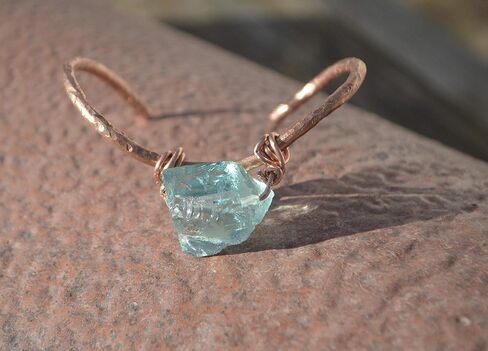 Blue Sea Glass Copper Wire Wrapped Reiki Bracelet Handmade Bangle Cuff Handmade in Saudi Arabia
