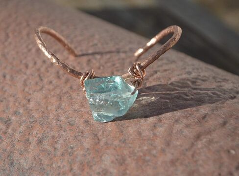 Blue Sea Glass Copper Wire Wrapped Reiki Bracelet Handmade Bangle Cuff Handmade in Saudi Arabia