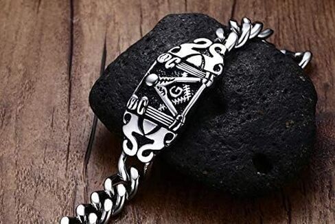 Rockyu Brand Popular Bracelet, Stainless Steel, Men's, Masonic Engraved, Chain, Men's Bracelet, Celebrity, Coming-of-Age Ceremony, Gift in Kuwait