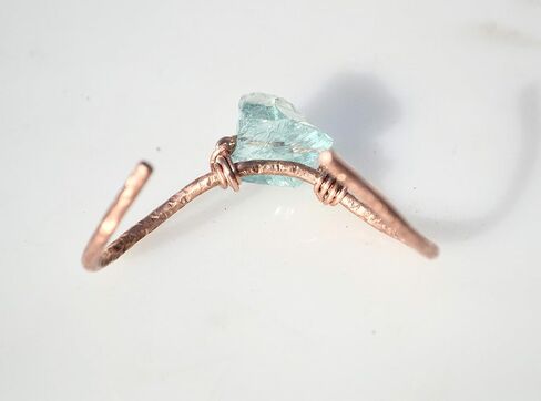 Blue Sea Glass Copper Wire Wrapped Reiki Bracelet Handmade Bangle Cuff Handmade in Saudi Arabia