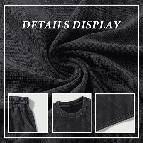 Men's 2 Piece Short Sets Vintage Graphic Letter Print Washed Short Sleeve T Shirts and Drawstring Shorts Set in Saudi Arabia