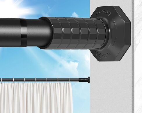 Tension Curtain Rod 51-168In (4.25-14Ft), Extra Long Outdoor Curtain Rod No Drilling for Window Patio, Adjustable Heavy Duty Curtain Rod Room Divider,Tension Rod Diameter 1.26" Never Rust,Black in Saudi Arabia