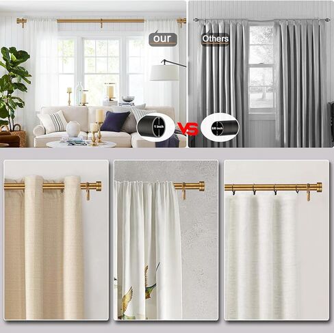 Antique Brass Curtain Rod for Windows 18 to 88 Inches,1 Inch Adjustable Drapery Pole,Heavy Duty Outdoor/Indoor Modern Curtain Rods,Easy Installation(Antique Brass 18"-88") in Saudi Arabia