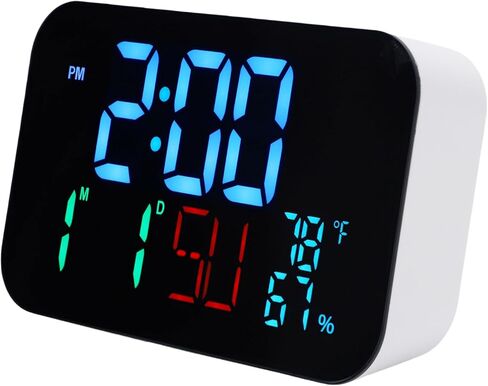 Fockety WiFi Smart Clock, Digital Alarm Clock with Temperature Humidity Monitor, Large LED Screen with 4 Brightness Levels, Auto Sync Time via WiFi, for Home Office Bedroom (White Shell- Blue Light) in Saudi Arabia