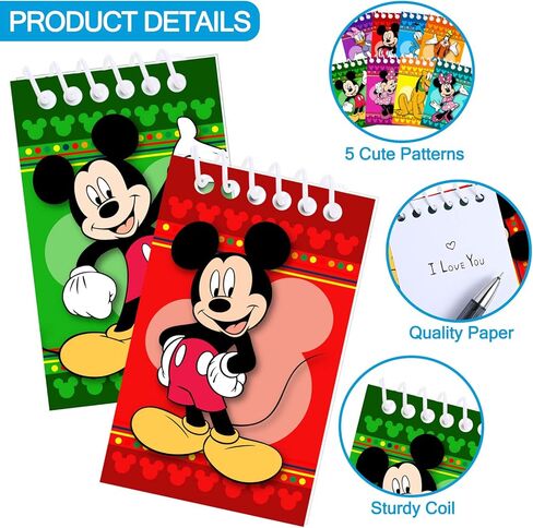 لوازم حفلات أعياد الميلاد من الفأر، 24 قطعة من دفاتر الملاحظات الصغيرة لهدايا حفلات أعياد الميلاد ميكي، حشو حقائب جودي، مكافآت الفصل الدراسي، 8 أنواع in Kuwait