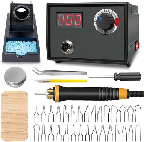 FIRElood Wood Burning Tool, Wood Burner kit Pen 25~750℃, Wood Burning kit with Digital Thermometer Temperature Adjustable Temperature, 2 pyrographic Wood Burning pens, 30 Wood Burning Pen Tips in Kuwait