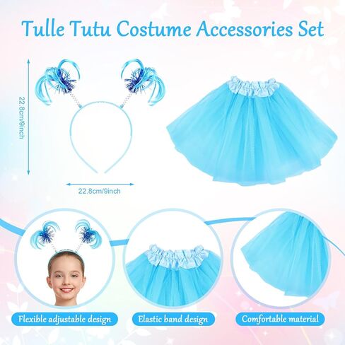 Girls Tulle Tutu Costume Set - Blue/Red Tulle Skirt, Red Long T-Shirt, Stretch Striped Pants & Ponytails Headband in Saudi Arabia