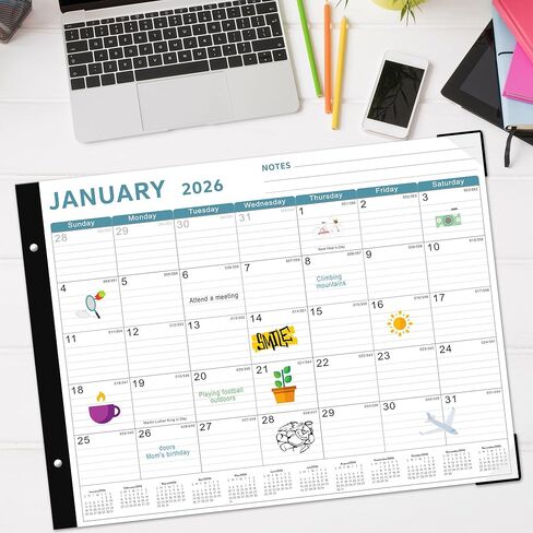 تقويم مكتب 2026، تقويم مكتب كبير مقاس 22 بوصة × 17 بوصة من KOPEESY، 18 فمًا من يناير 2026 إلى يونيو 2027، تقويم سطح المكتب مع ملاحظات وورق سميك للمنزل والمكتب والمدرسة (أزرق) in Kuwait