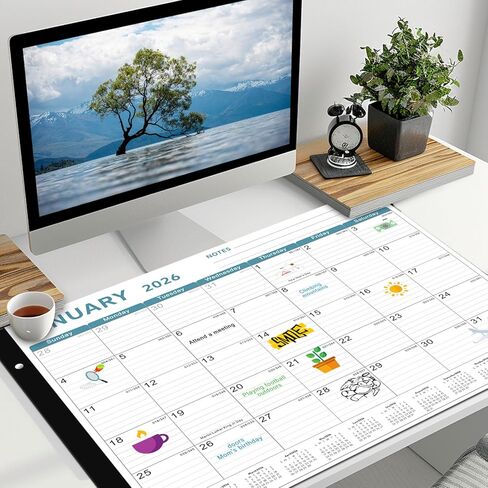 تقويم مكتب 2026، تقويم مكتب كبير مقاس 22 بوصة × 17 بوصة من KOPEESY، 18 فمًا من يناير 2026 إلى يونيو 2027، تقويم سطح المكتب مع ملاحظات وورق سميك للمنزل والمكتب والمدرسة (أزرق) in Kuwait
