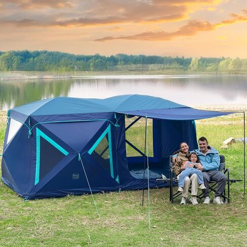 TIMBER RIDGE Instant Pop Up Hub Tent, Portable Weather Resistant Camping Tent, 60 Second Set-Up, 8 Person Tents with & Screen Room, Rain Fly and Carry Bag, Green in Saudi Arabia