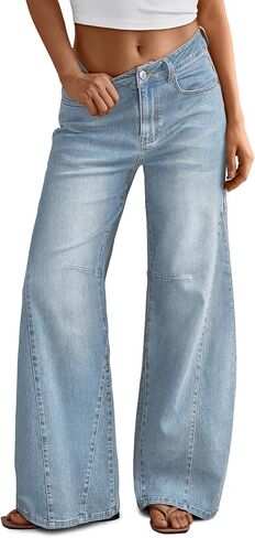 Trendy Queen Women's High Waisted Wide Leg Barrel Jeans Stretch Baggy Flare Denim Pants in Saudi Arabia