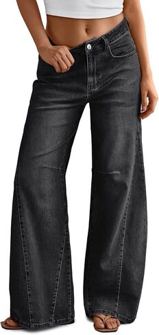 Trendy Queen Women's High Waisted Wide Leg Barrel Jeans Stretch Baggy Flare Denim Pants in Kuwait