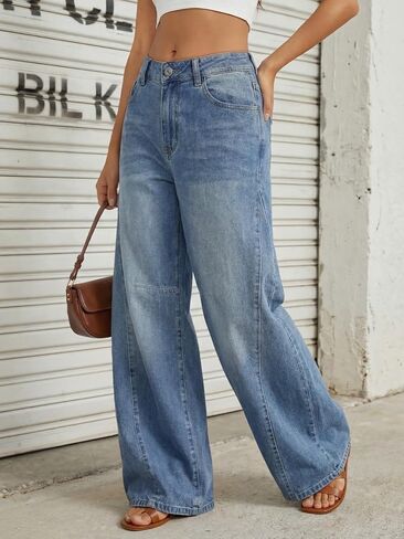 Trendy Queen Women's High Waisted Wide Leg Barrel Jeans Stretch Baggy Flare Denim Pants in Kuwait