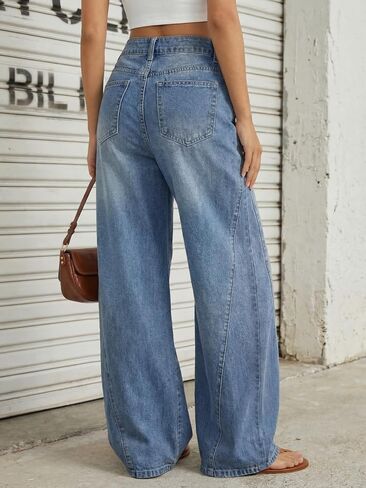 Trendy Queen Women's High Waisted Wide Leg Barrel Jeans Stretch Baggy Flare Denim Pants in Kuwait