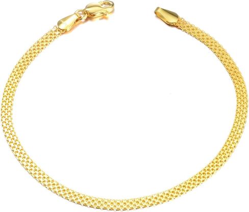 Solid 18k Gold Italian Mesh Link Chain Bracelets for Women, Fine Jewelry Gifts for Her (Chain width: 2.8 mm; 6.4-7.5 Inch) in Saudi Arabia