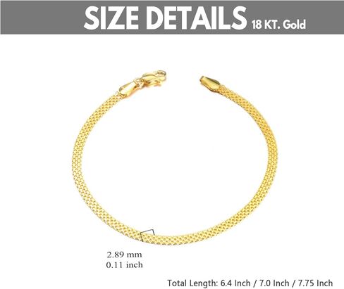 Solid 18k Gold Italian Mesh Link Chain Bracelets for Women, Fine Jewelry Gifts for Her (Chain width: 2.8 mm; 6.4-7.5 Inch) in Saudi Arabia
