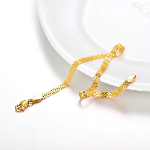 Solid 18k Gold Italian Mesh Link Chain Bracelets for Women, Fine Jewelry Gifts for Her (Chain width: 2.8 mm; 6.4-7.5 Inch) in Saudi Arabia