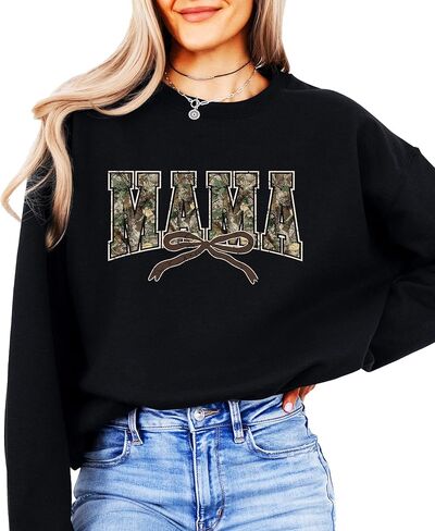 Olive Loves Apple Trendy Camo Mama Sweatshirt - Distressed Camouflage Sweater for Mom - Coquette Bow Pullover in Saudi Arabia