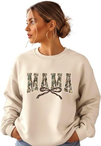 Olive Loves Apple Trendy Camo Mama Sweatshirt - Distressed Camouflage Sweater for Mom - Coquette Bow Pullover in Saudi Arabia